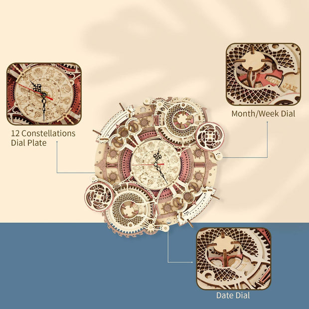 Time Art Zodiac Wall Clock 3D Wooden Puzzle