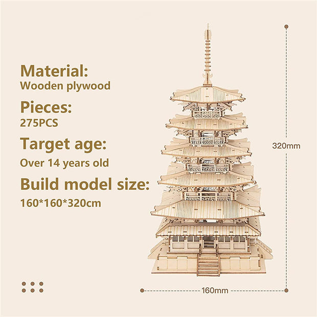 Fünfstöckige Pagode 3D Holzpuzzle