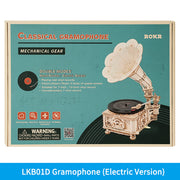 Hand Crank Classic Gramophone Wooden Puzzle Model Building Kits