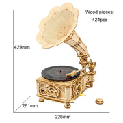 Hand Crank Classic Gramophone Wooden Puzzle Model Building Kits