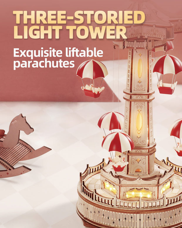 Parachute Tower Amusement Park 3D Wooden Puzzle