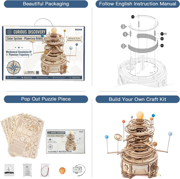 Rotatable Mechanical Orrery 3D Wooden Puzzle Games