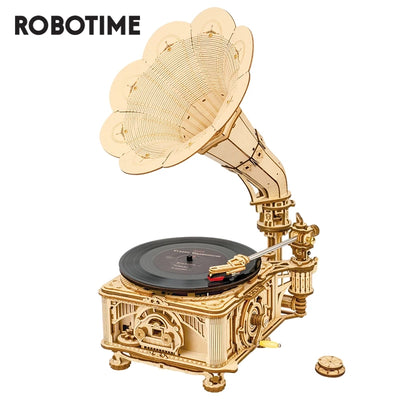 Hand Crank Classic Gramophone Wooden Puzzle Model Building Kits