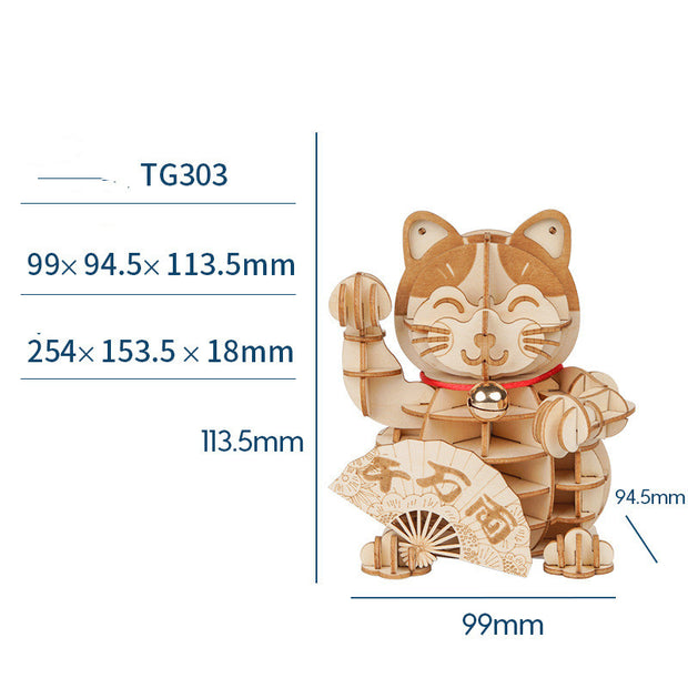 Modello 3D del gatto Plutus in legno