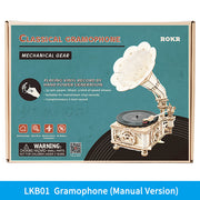 Hand Crank Classic Gramophone Wooden Puzzle Model Building Kits