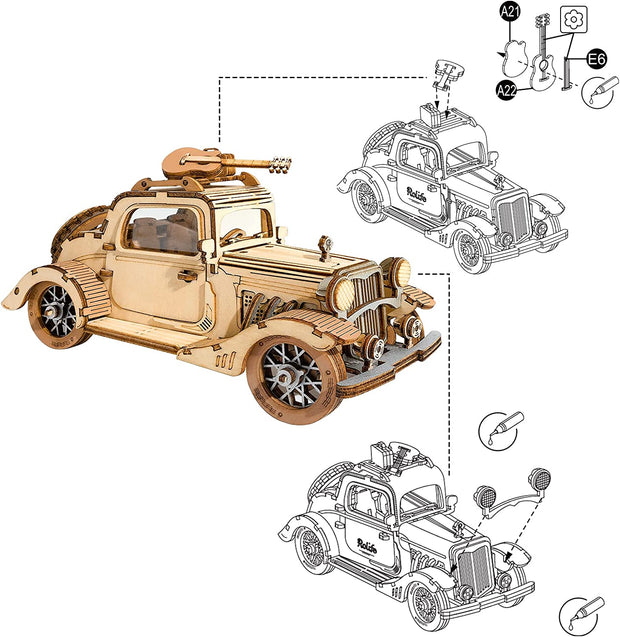 Rolife Vintage Car Model 3D Wooden Puzzle