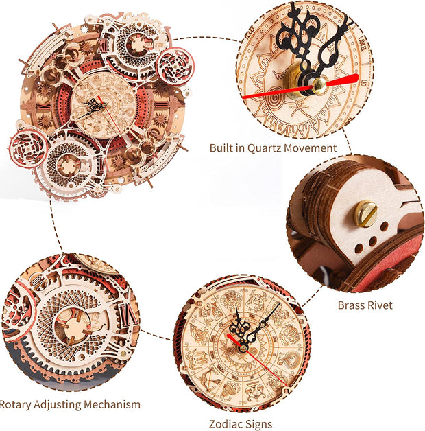 Time Art Zodiac Wall Clock 3D Wooden Puzzle