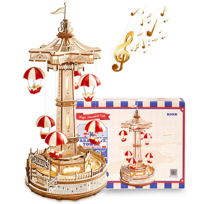 Parachute Tower Amusement Park 3D Wooden Puzzle