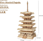 Fünfstöckige Pagode 3D Holzpuzzle