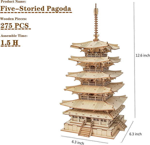 Fünfstöckige Pagode 3D Holzpuzzle