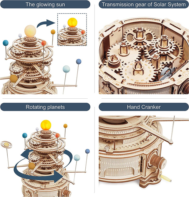 Rotatable Mechanical Orrery 3D Wooden Puzzle Games