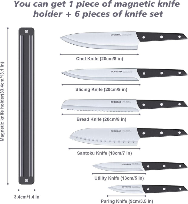 Magnetic Knife Strip With Knife Set, 6 Piece Knife Set With Magnetic Knife Holder